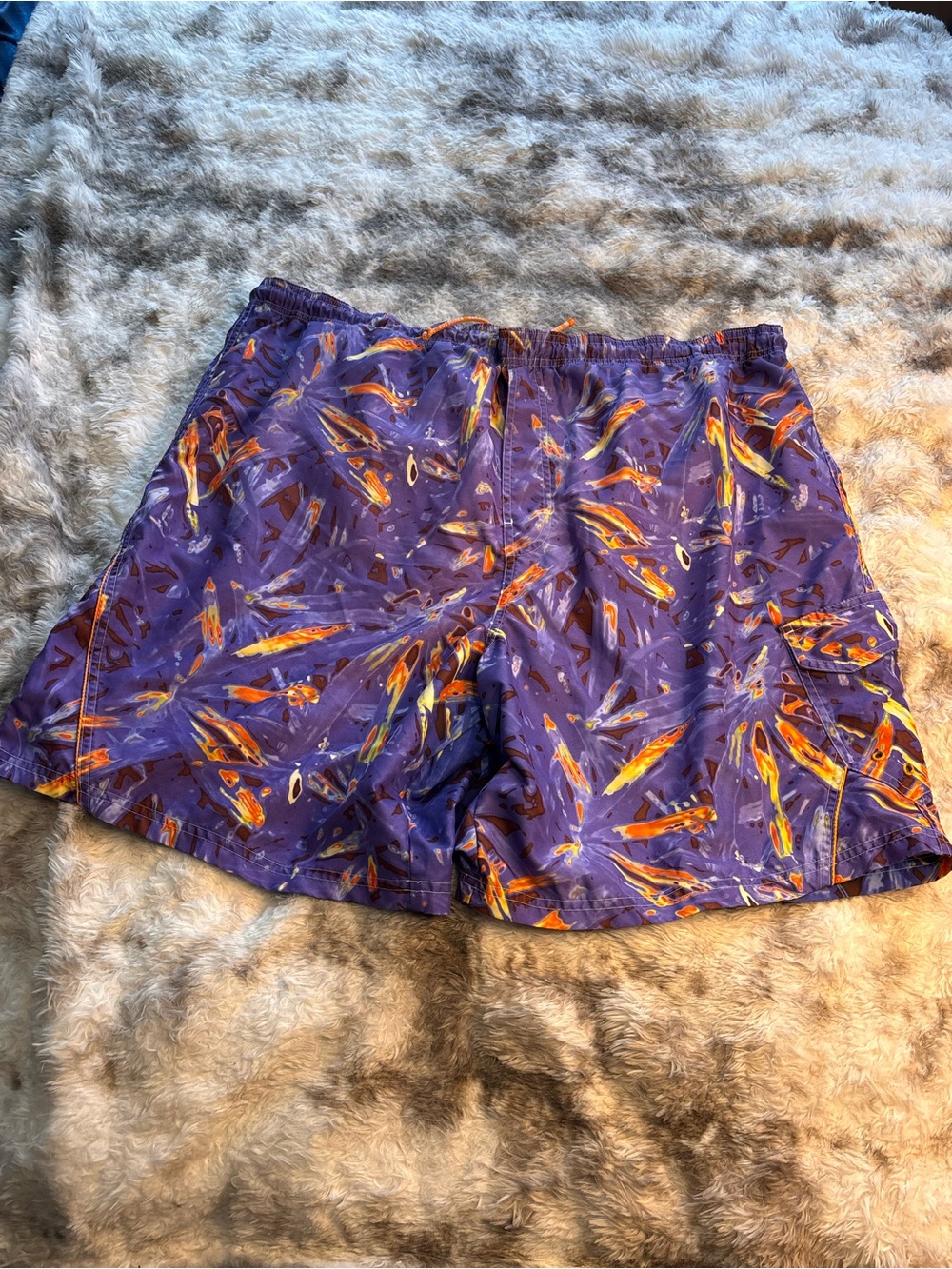 Joe Boxer Purple Swim Shorts with Orange and Yellow Surf Print